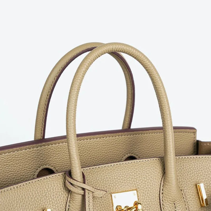 Lock Buckle Pebbled Tote With Structured Silhouette