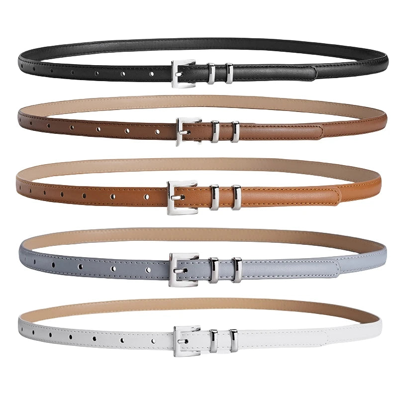 Simple Design Womens Thin Belt Silver Buckle Casual
