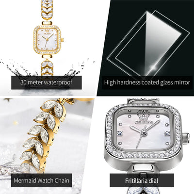Watch Square Dial Diamond Trim Wristwatch for Elegance - WO2MEN