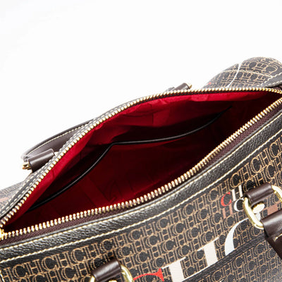 Refined Jacquard Motif Bowling Handbag with Tassel