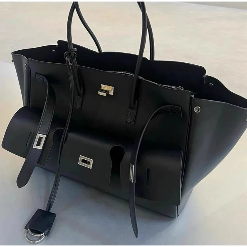 Handbag with Silver Buckle and Structured Compartment
