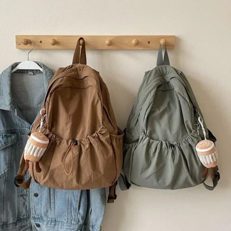 Casual Backpack Women Large Capacity Pleated Schoolbag