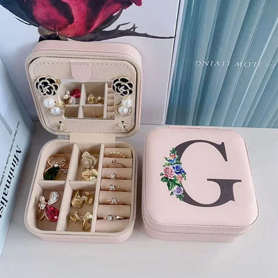 Flower Alphabet Jewelry Box Travel Leather Case - G