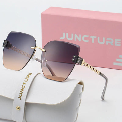 Cat Eye Sunglasses with Gradient Lenses and Gold Chain - WO2MEN