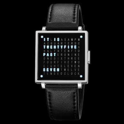 Square Digital Wristwatch with Leather Strap LED - Silver Black