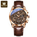 Aurora Chronograph Leather Watch With Water Resistance - Gold Brown
