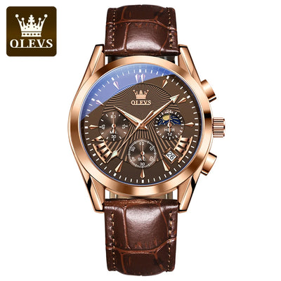 Aurora Chronograph Leather Watch With Water Resistance