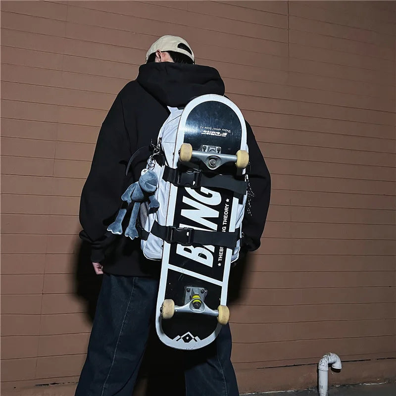 Skateboard Backpack with Reflective Stripe Bungee
