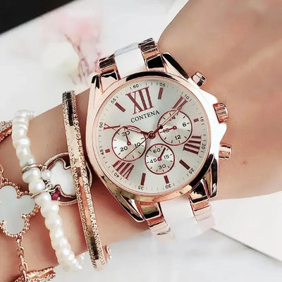 Elegant Chronograph Bracelet Timepiece With Roman Dial