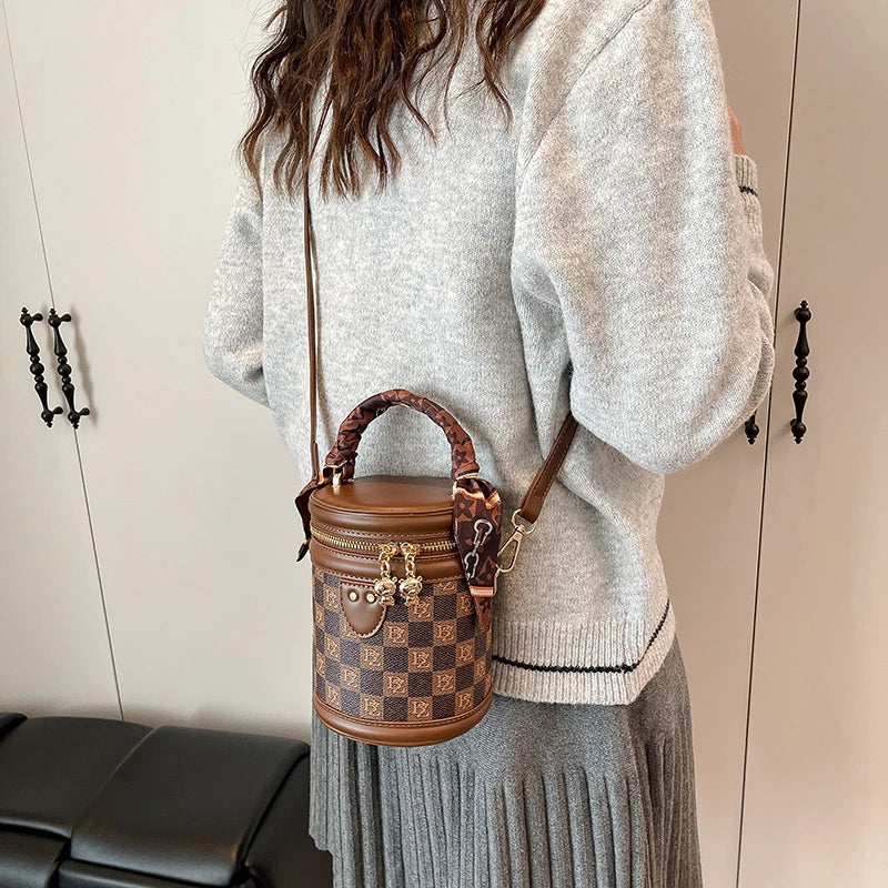 Bucket Bag With Monogram Pattern And Leather Trim Charm