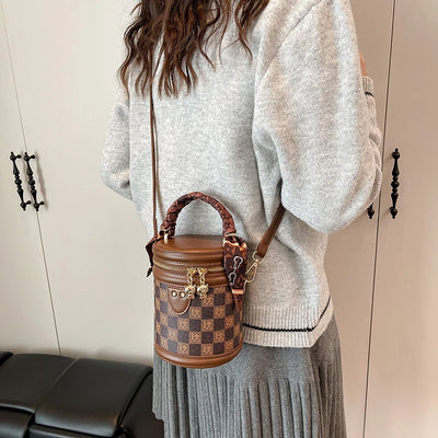 Bucket Bag With Monogram Pattern And Leather Trim Charm