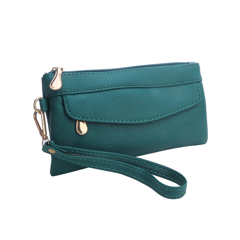 Long Design Wallet with Zipper Pocket Card Holder - Green