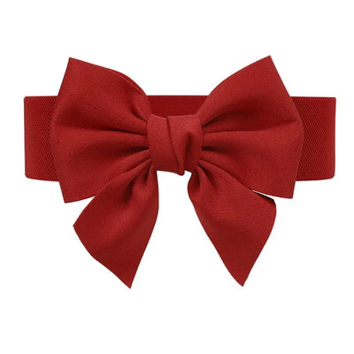 Bow Front Elastic Belt with Large Ribbon Accent - Red