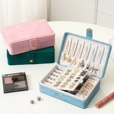Elegant Velvet Jewelry Organizer Box Travel Use