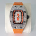 Diamond Tonneau Watch with Crystal Embellished Case - Silver Orange