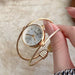 Watch Bracelet Cuff with Double Wire Ring Form Design - Gold White