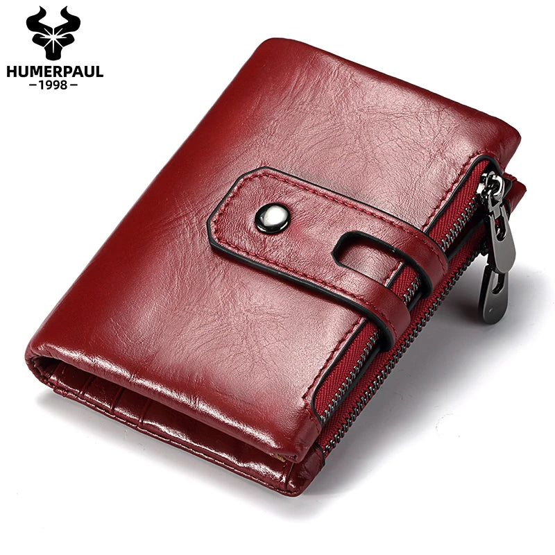 Retro Leather Wallet With Dual Zippers And Coin Pocket