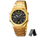 Stainless Steel Quartz Wristwatch for Men Digital - Gold Black V2