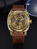 Skeleton Mechanical Watch Openwork Dial Luminous Hands - Golden Coffee