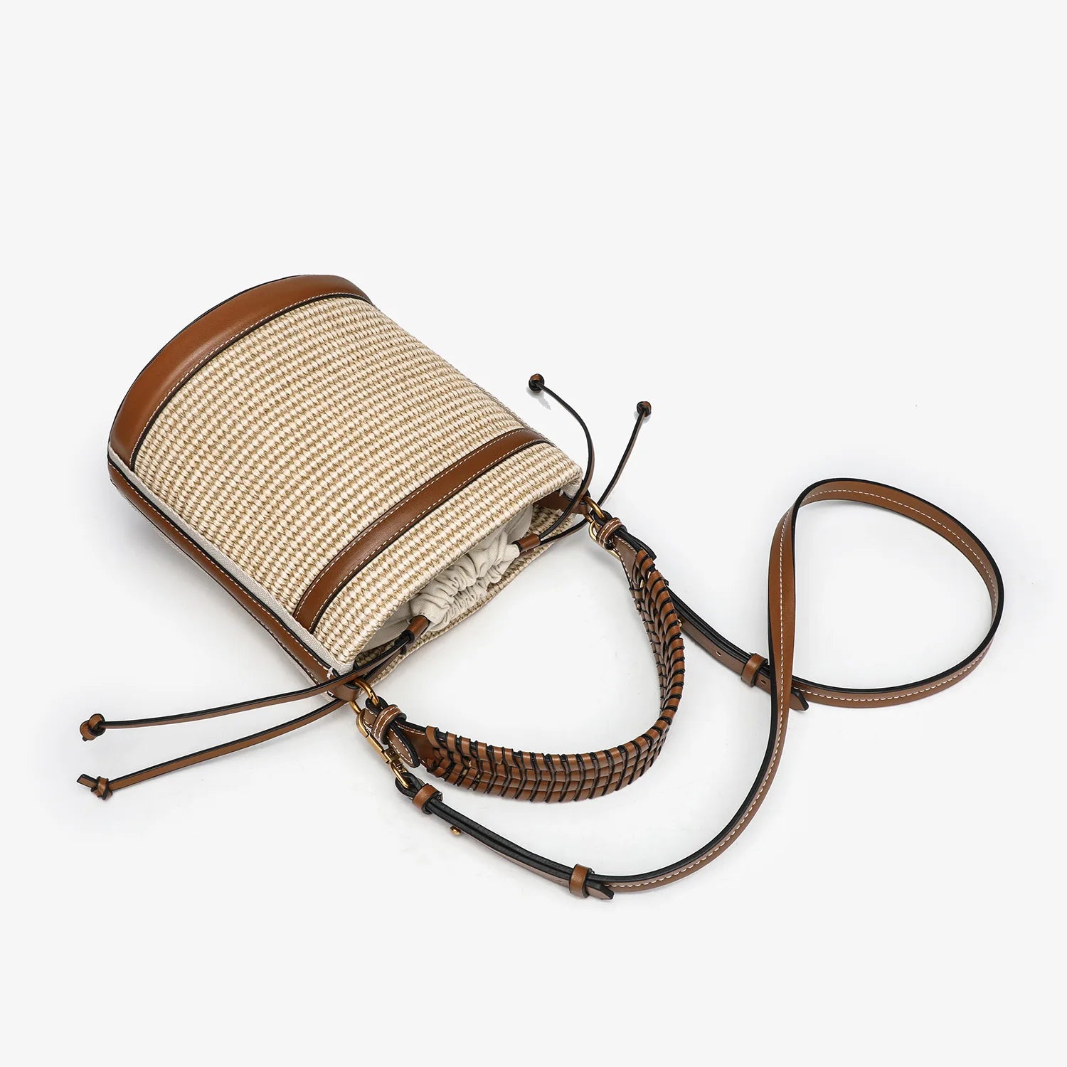 Bucket Bag with Braided Handle And Drawstring