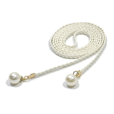 Braided Pearl End Belt with Hanging Pearl Charms