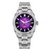 Classic Round Watch Textured Dial Luminous Hands - Purple Crack