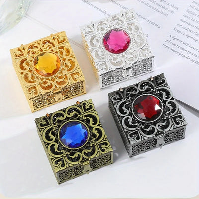 Ornate Filigree Bead Box with Jewel Top Decorative