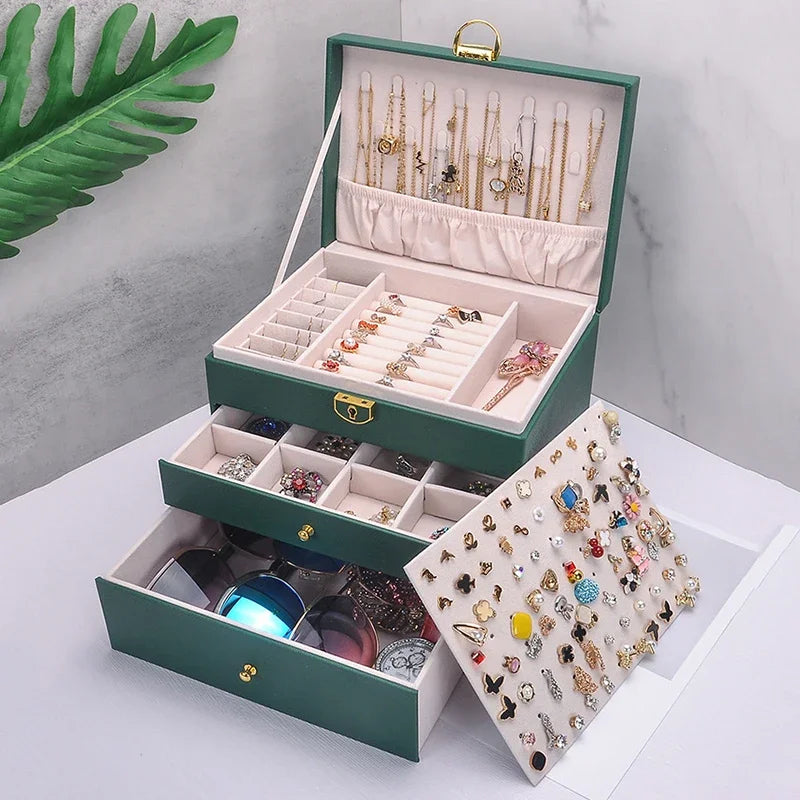 Portable Jewelry Box Organizer with Necklace Tray