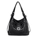 Genuine Leather Shoulder Handbag with Multiple Pockets - Black