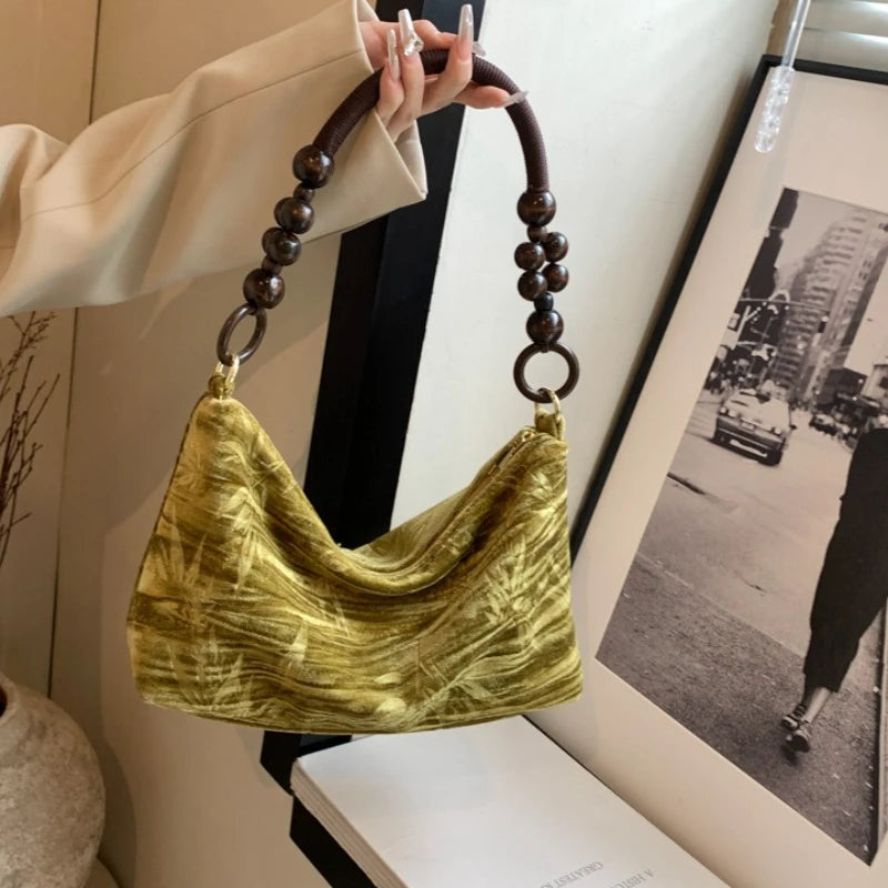 Cotton Canvas Tote Bag with Wooden Bead Handle