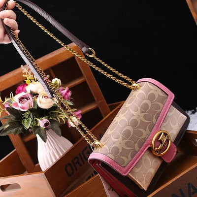 Geometric Satchel With Chain Strap and Flap Closure