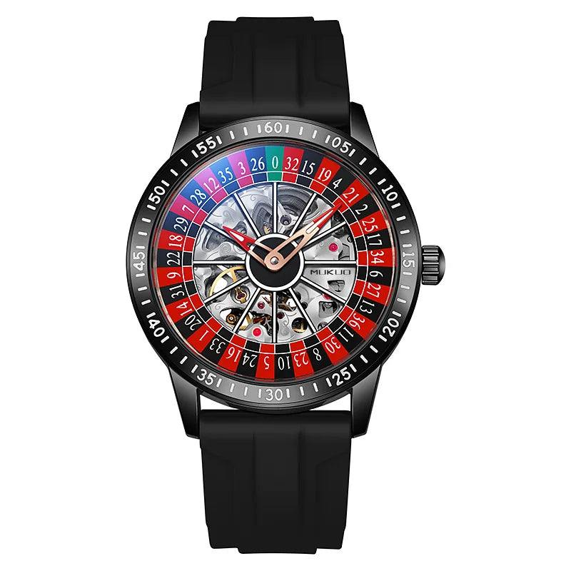 Automatic Skeleton Dial Wristwatch with Rotating Plate - Silicone Black