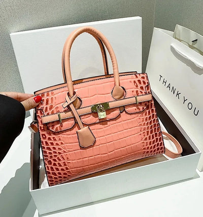 Crocodile Pattern City Satchel with Refined Structure