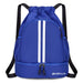 Drawstring Gym Backpack with Bottom Zipper Closure - Blue
