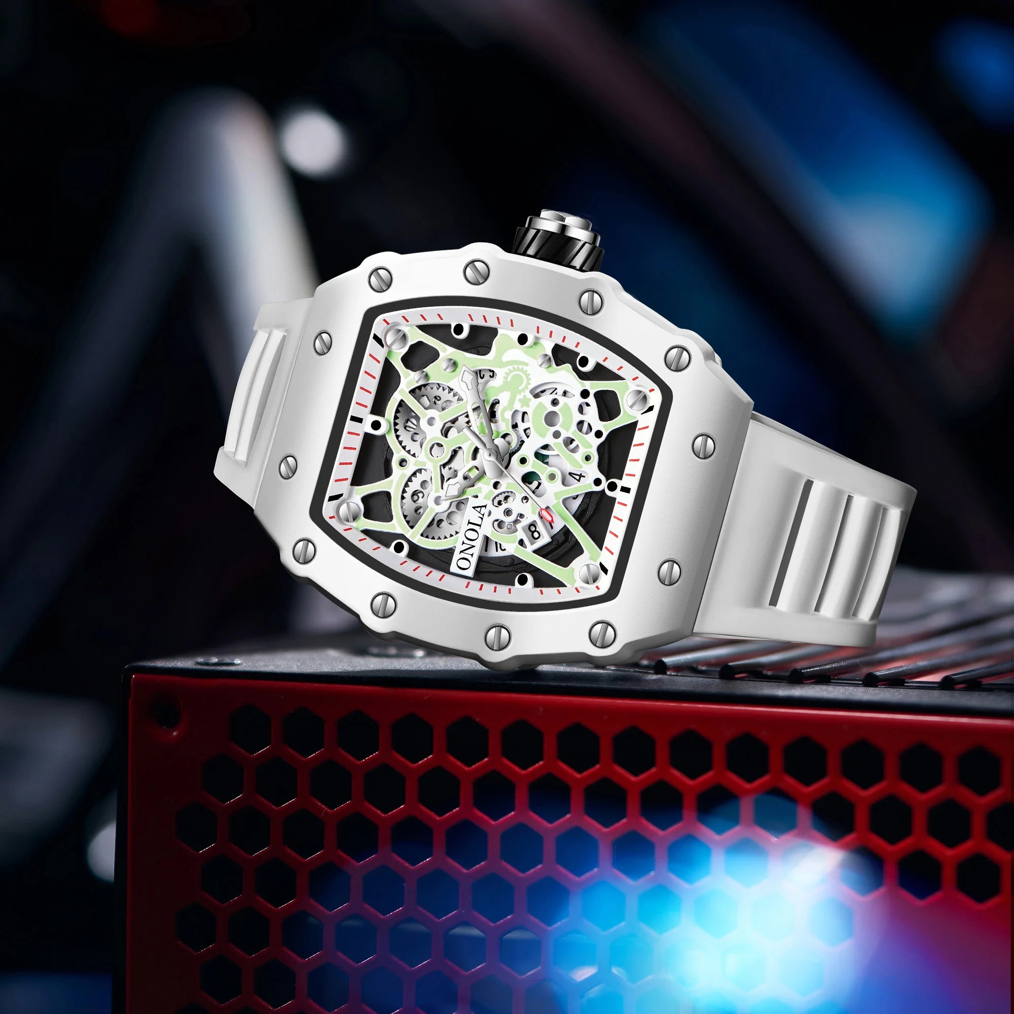 Skeleton Dial Quartz Wristwatch with Tonneau Case