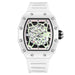 Skeleton Dial Quartz Wristwatch with Tonneau Case - White
