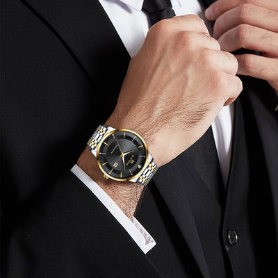 Watch Two Tone Dress Crystal Accents Premium Craft - WO2MEN
