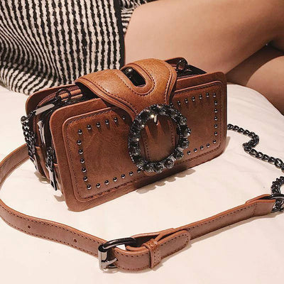 Timeless Rhinestone Ring Buckle Satchel with Studs