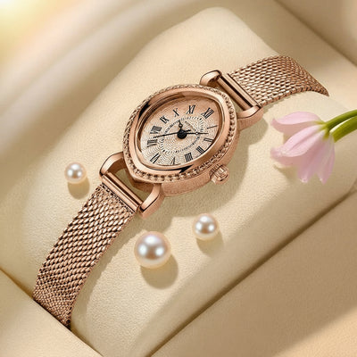 Vintage Oval Dial Mesh Delicate Bracelet Timepiece