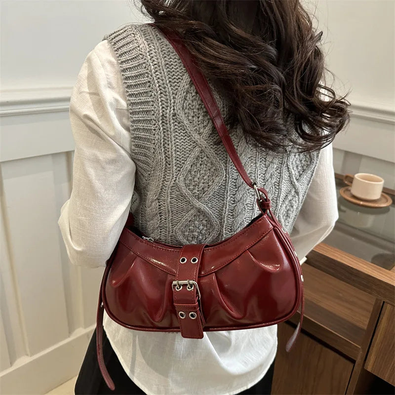 Retro Designer Buckle PU Leather Gothic Armpit Bag