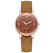 Women Leather Band Quartz Watch with Crystal Markers - Brown