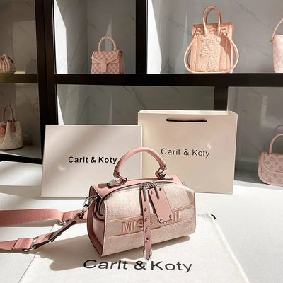 Embroidered Handbag with Textured Surface Craft Details - WO2MEN