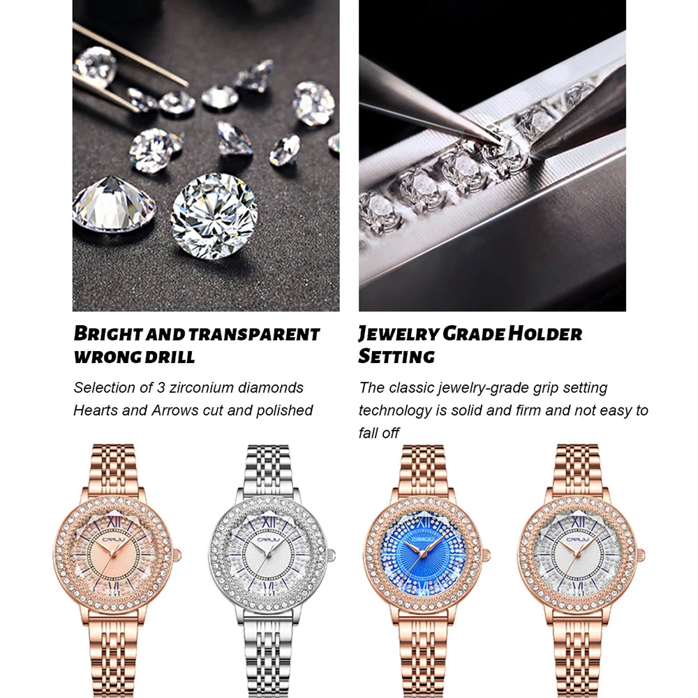 Crystal Halo Dial Dress Watch With Sparkling Bezel