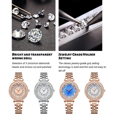 Crystal Halo Dial Dress Watch With Sparkling Bezel