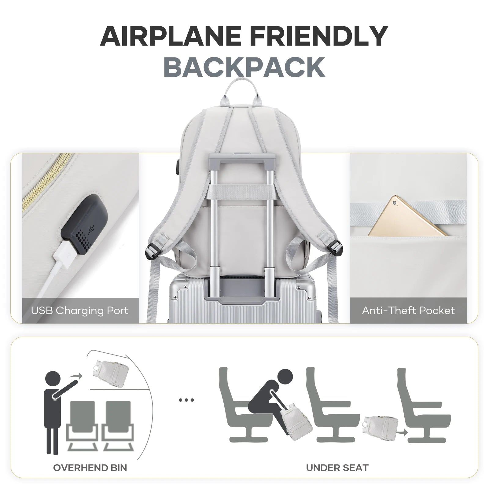 Quilted Backpack with Laptop Compartment Multi Pockets