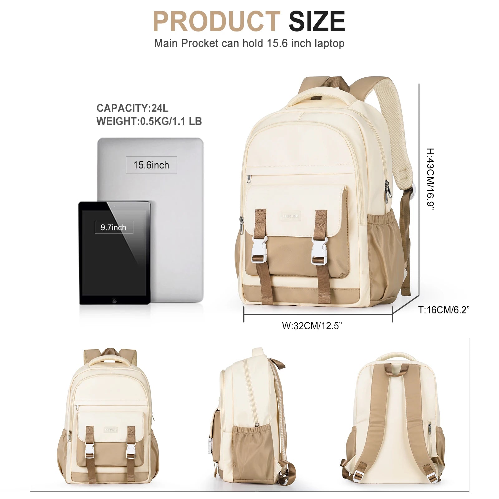High Capacity Student Backpack with Laptop Pocket