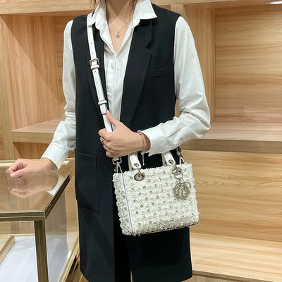 Pearl Embellished Crossbody Bag With Top Handle Chic