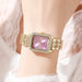Diamond Bezel Gold Watch for Women Quartz Wristwatch - Gold Pink