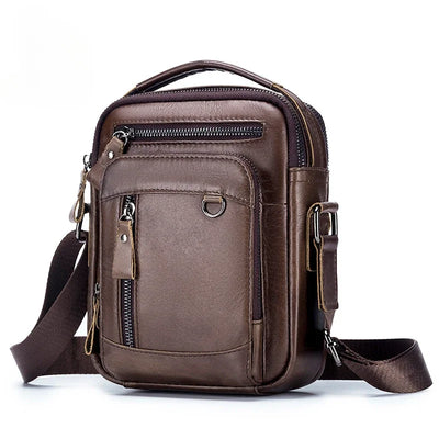 Crossbody Messenger Bag with Multiple Pockets - Dark Brown