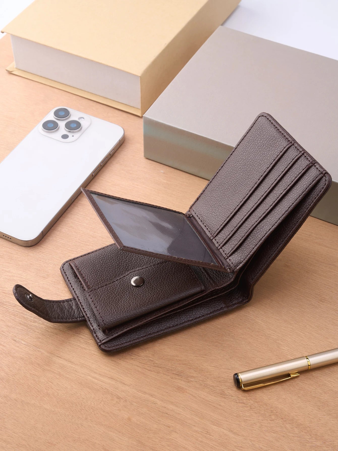 Compact Card Wallet With Snap Closure And Coin Pocket